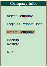 Create company in tally