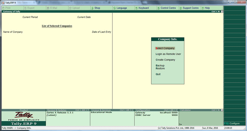 tally erp 9 select company
