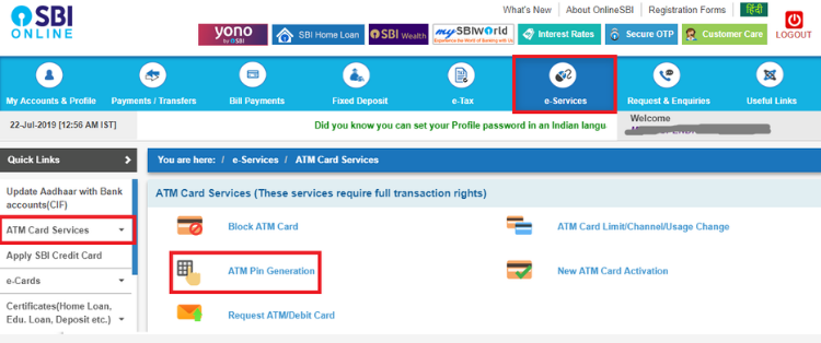 SBI ATM Pin Generation by
