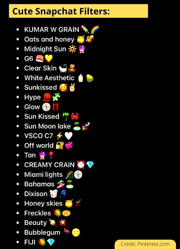cute snapchat filters names