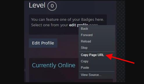Copy steam profile page url