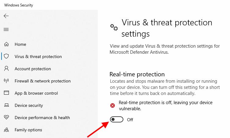 disable real time protection windows 10