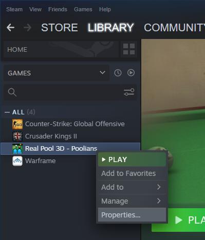 steam game properties