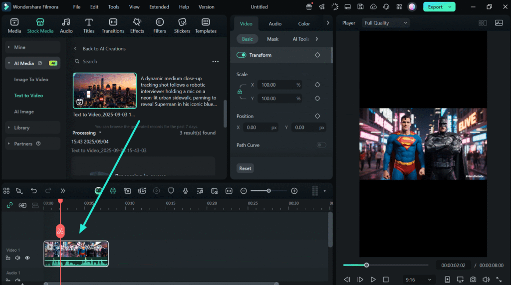 Wondershare timeline