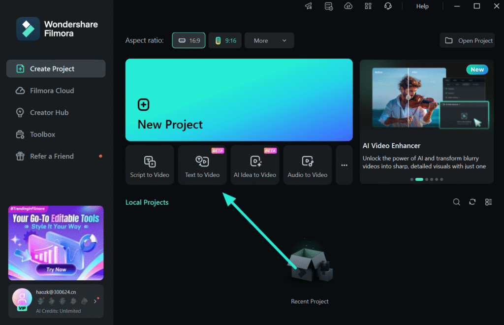 wondershare flimora new project